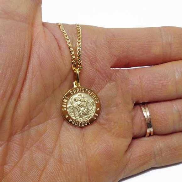 Solid 10K Gold Saint Christopher Pendant, Real Gold Medallion Stamped 10K Italy - Picture 3 of 5